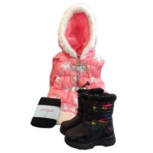 6 - 12 Months Kids Baby Boots, jacket and Black Tights Clothing Bundle